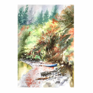 Watercolour Little Blue Boat - Archival Print